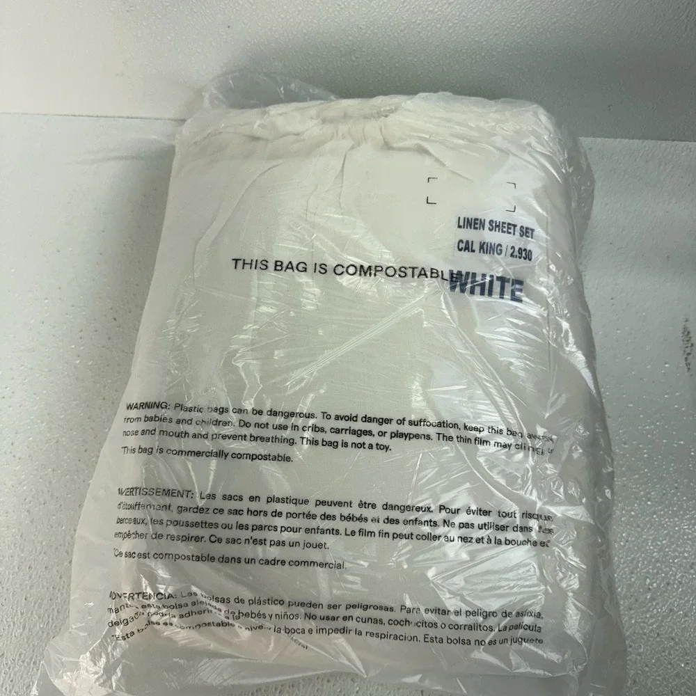 Quince European Linen Cal. King Sheet Set, White, MSRP $214